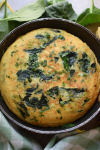 A skillet frittata in a skillet.
