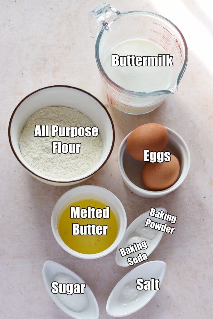 Ingredients to make buttermilk waffles.