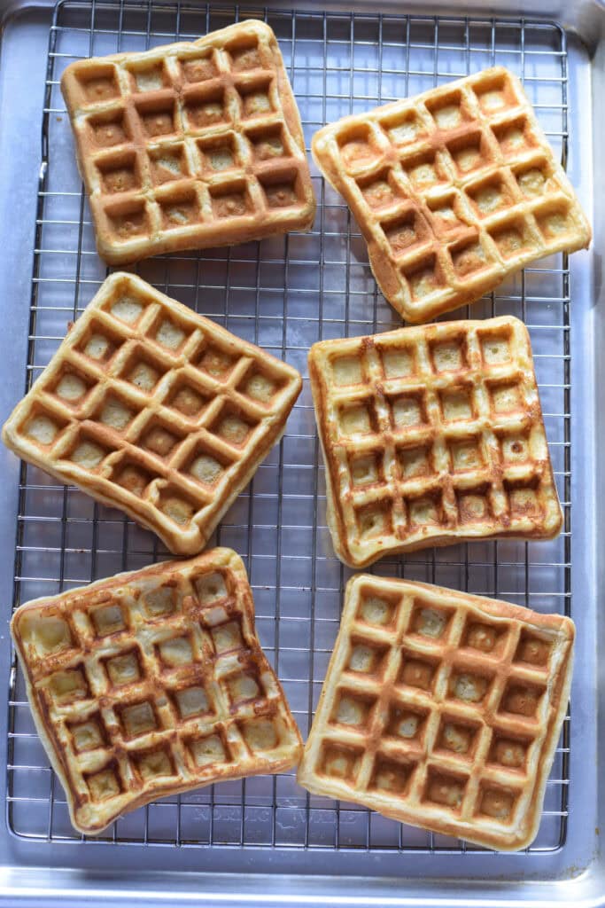 Waffles on a cooling rack.