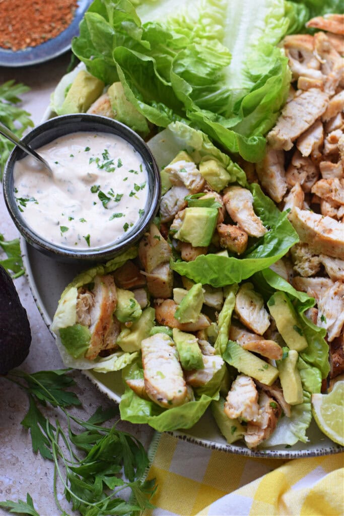 Close up of chicken lettuce wraps.