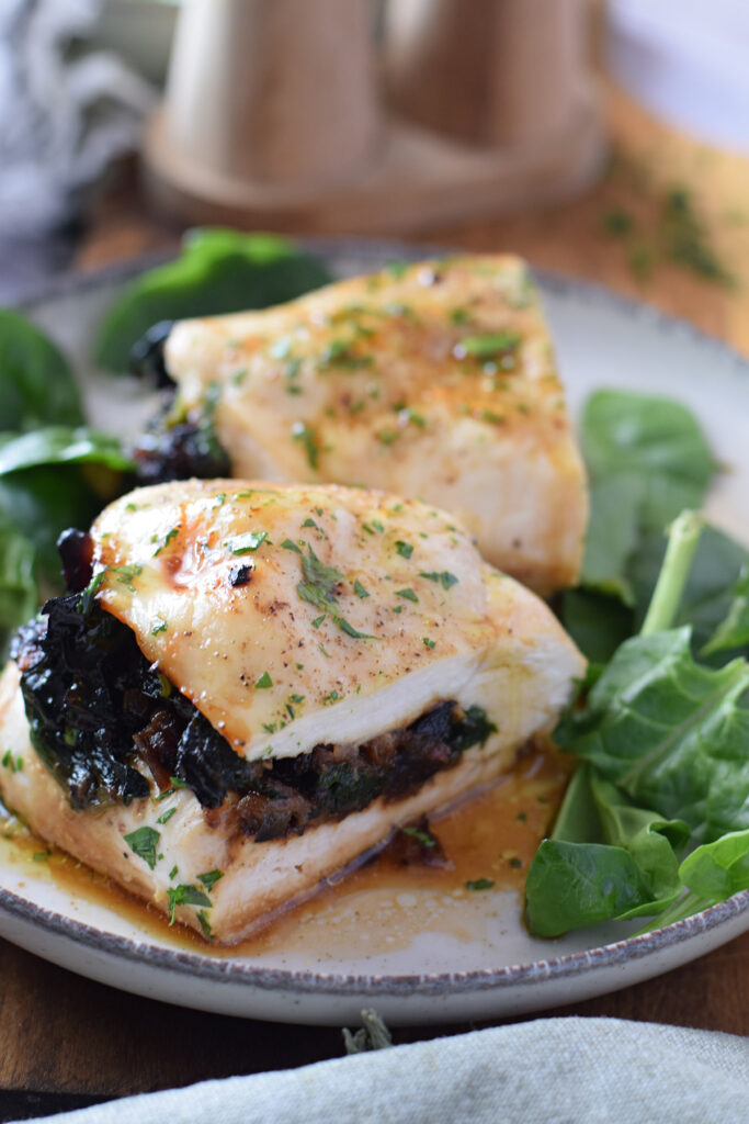 Close up of stuffed chicken.