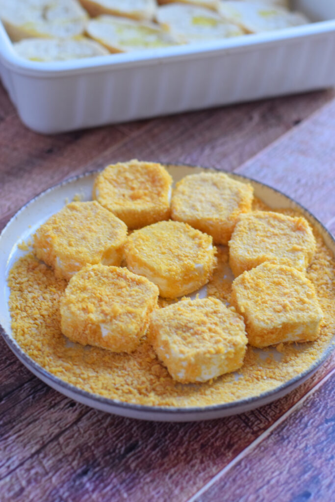 Ready to fry goats cheese.