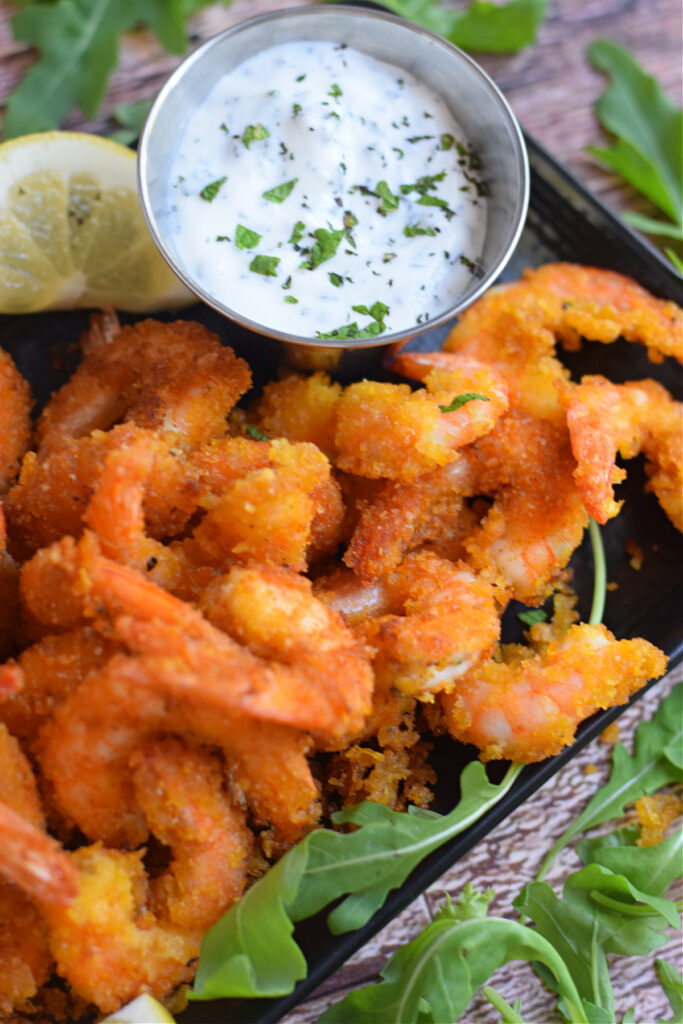 Fried shrimp with a dip.