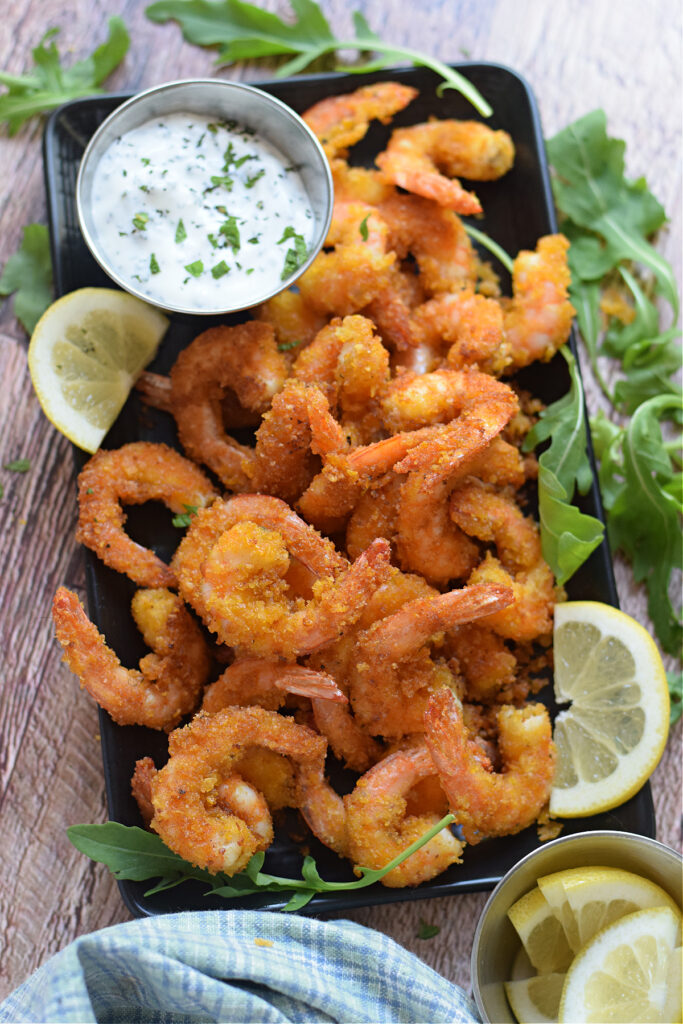 Fried shrimp on a platter.