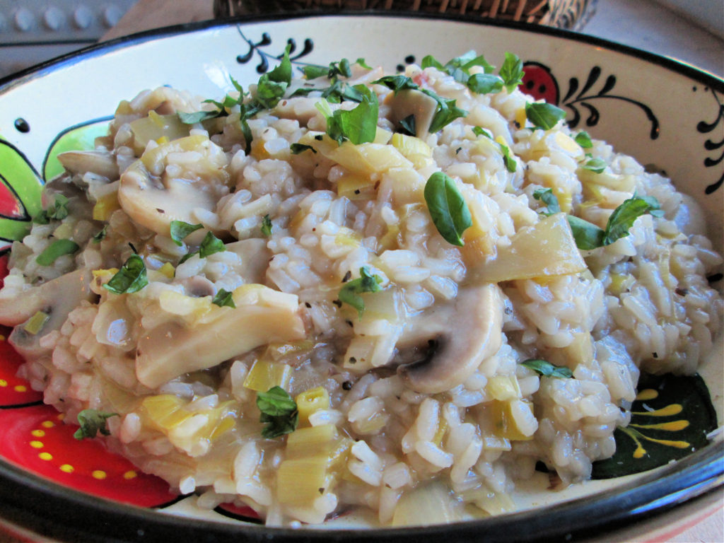 close up of the mushroom and leek risotto
