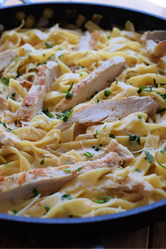 close up of the chicken alfredo