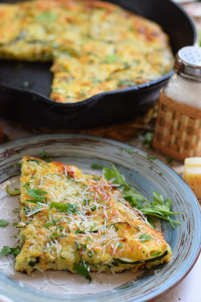 Zucchini frittata on a plate.