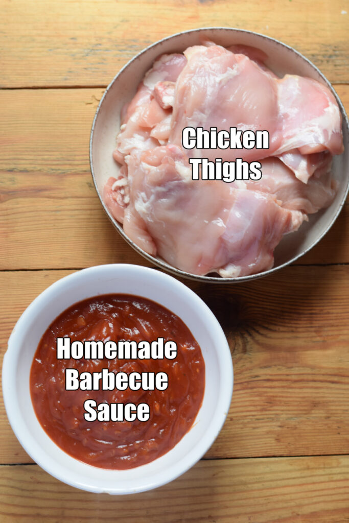 Ingredients to make oven barbecue chicken thighs.