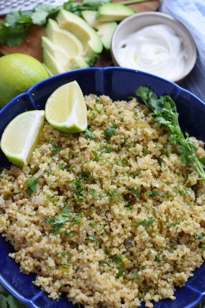 Close up of cilantro lime quinoa.