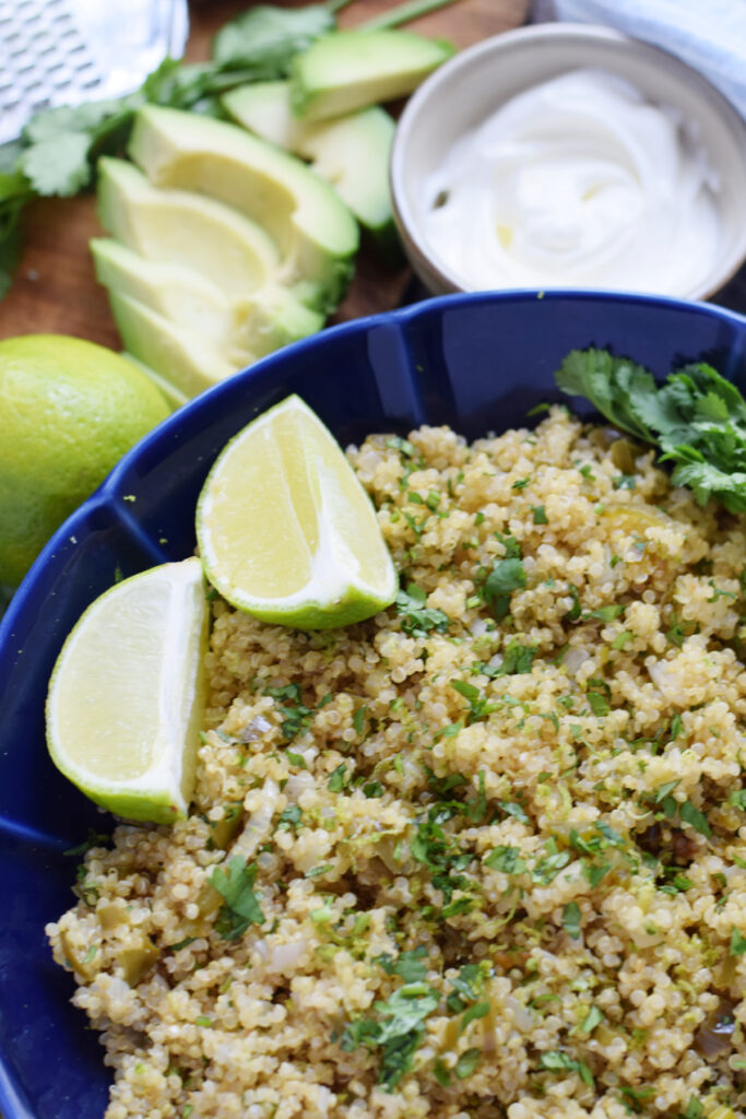 Close up of cilantro lime quinoa salad.