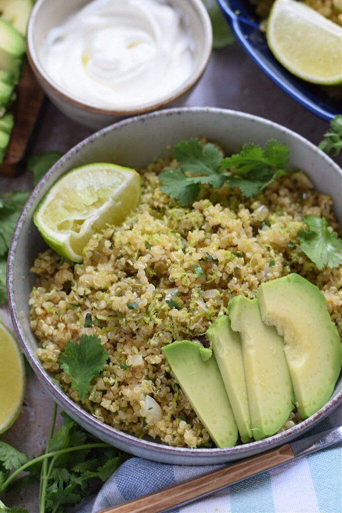 Cilantro lime quinoa with avocado.