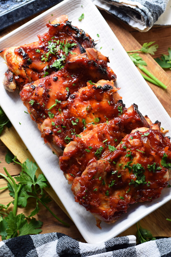 Oven barbecue chicken on a plate.