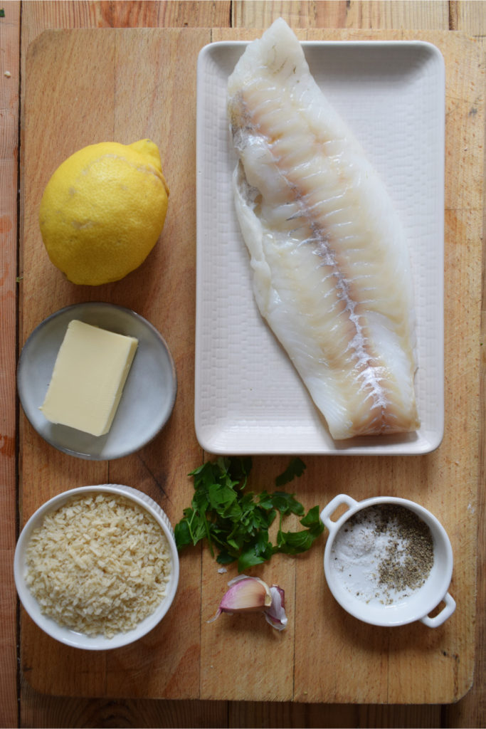 ingredients to make lemon crusted baked cod