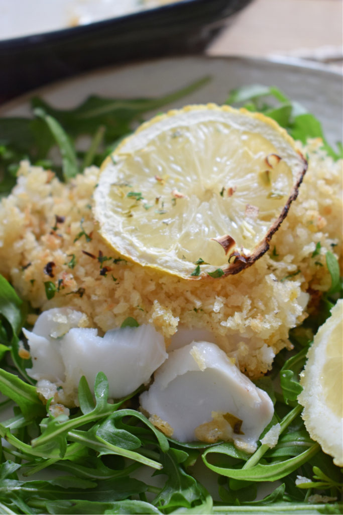 close up of lemon baked cod