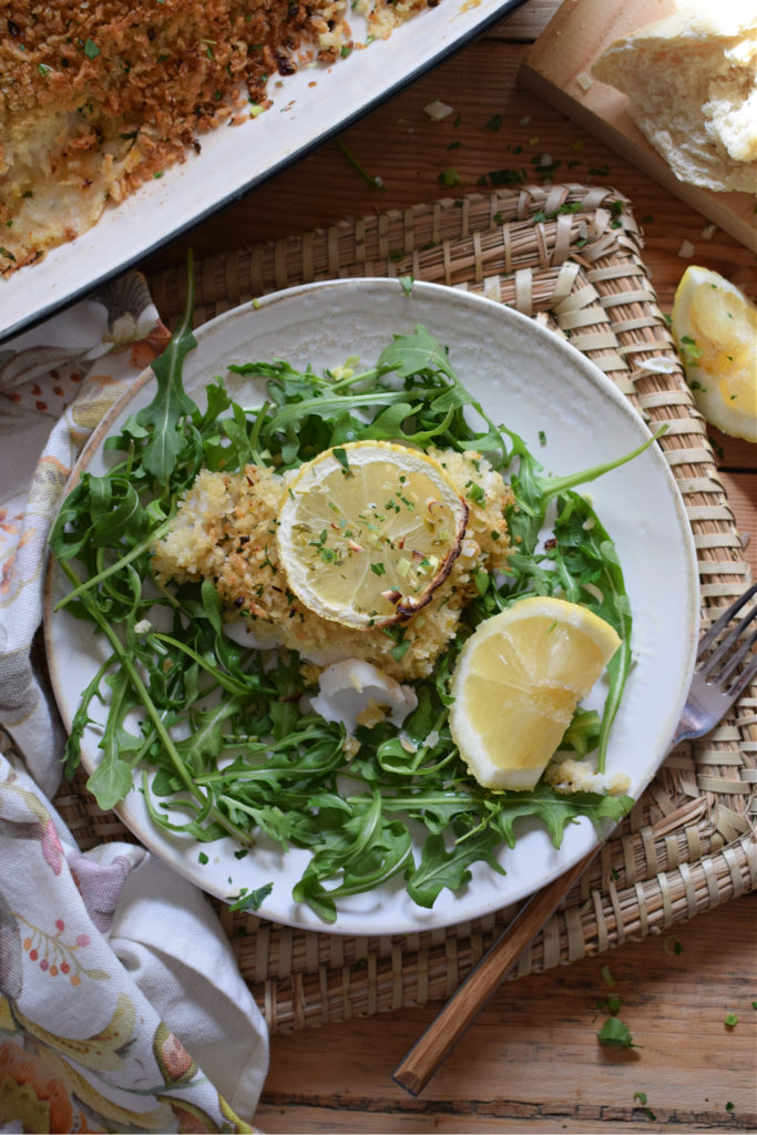 over head view of the lemon baked cod