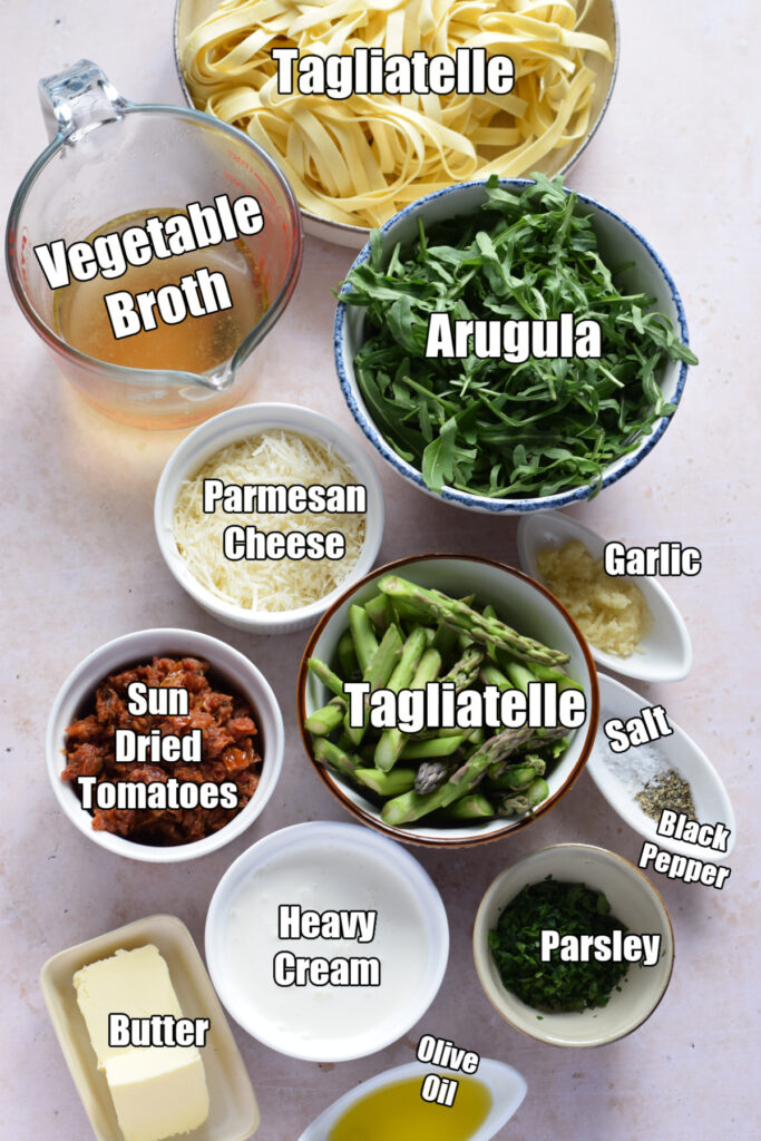 Ingredients to make sun dried tomato tagliatelle.