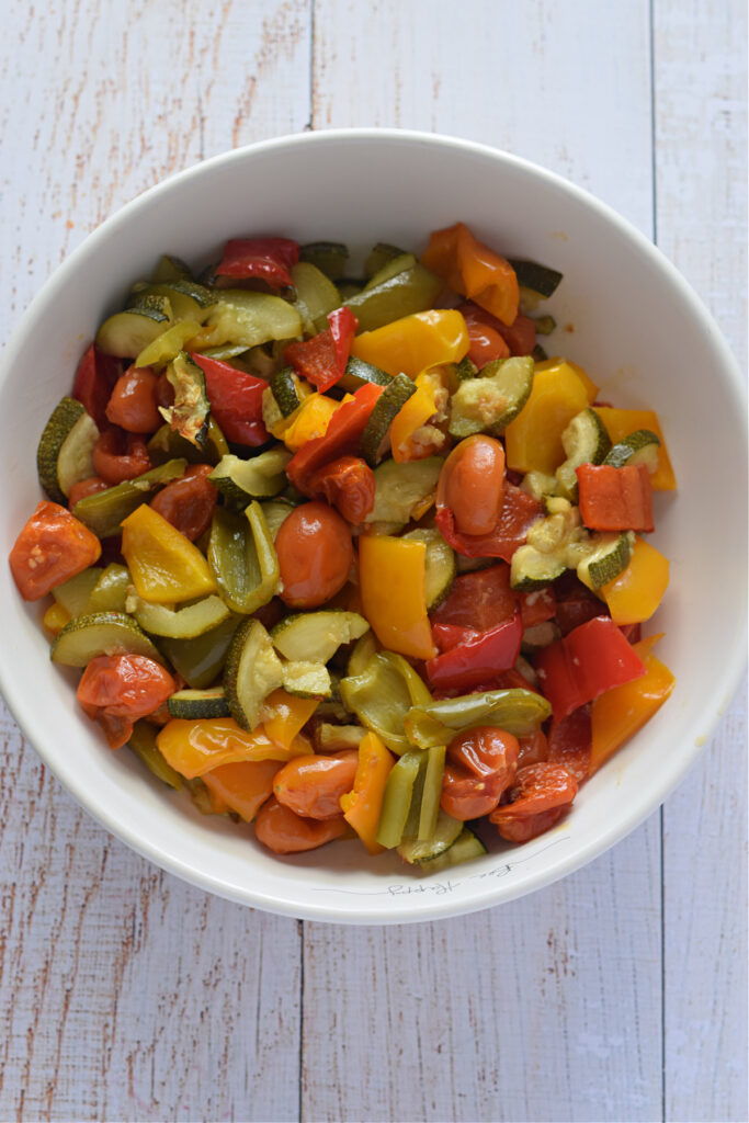 Roasted vegetables in a salad bowl.
