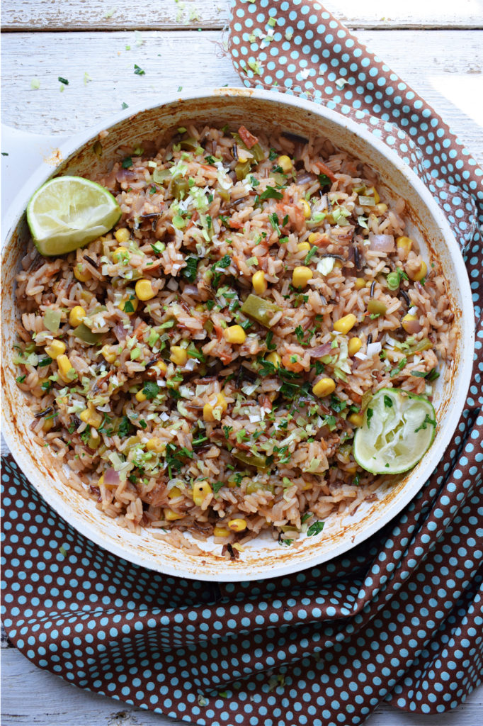 Mexican Style Rice in a skillet