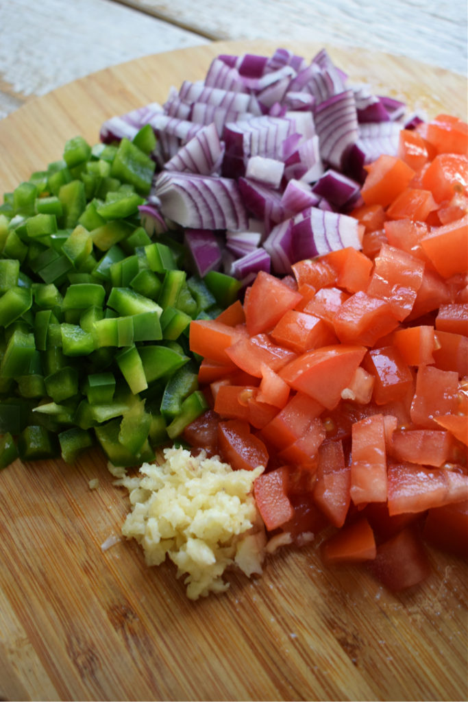 chopped vegetables to make the mexican rice