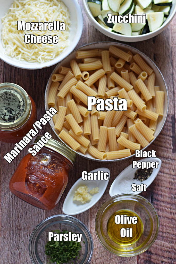 Ingredients to make baked zucchini pasta.