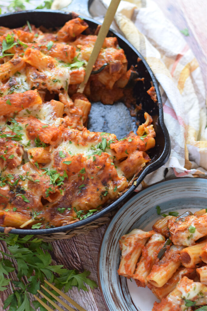 Zucchini pasta in a skillet.