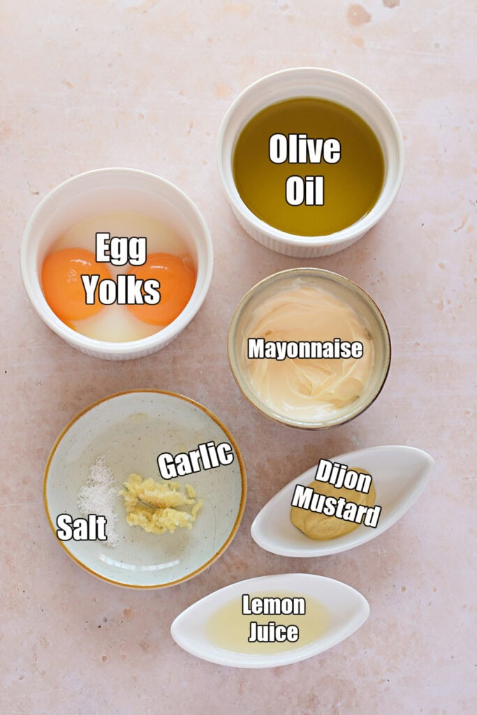 Ingredients to make garlic aioli.