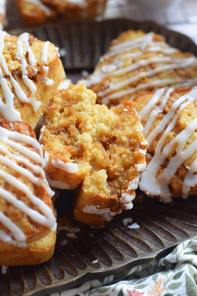 Close up of cinnamon squares.