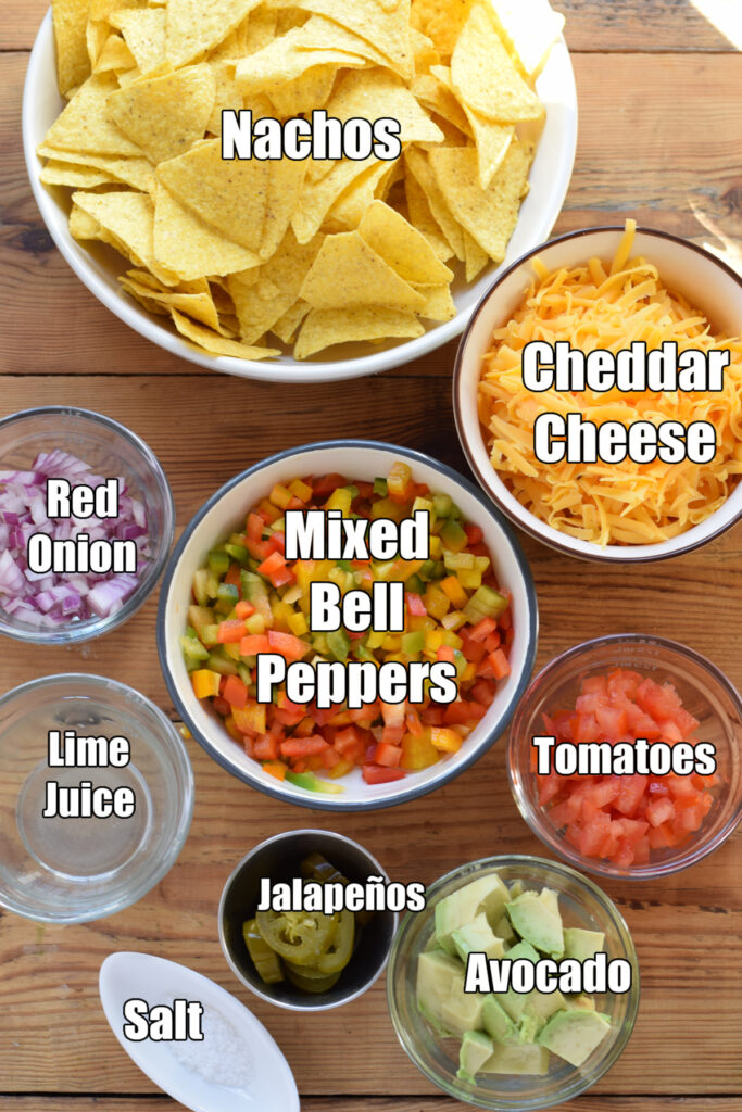 Ingredients to make loaded vegetable nachos.