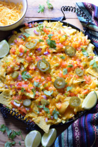 Vegetable nachos on a platter.