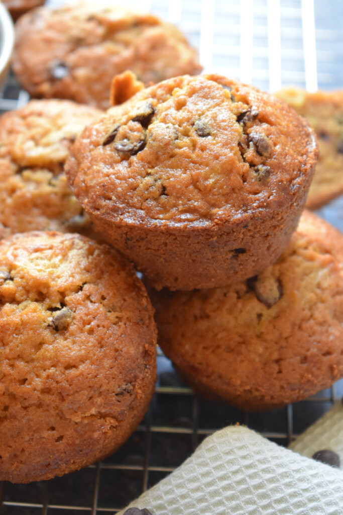 A stack of chocolate chip muffins with zucchini.
