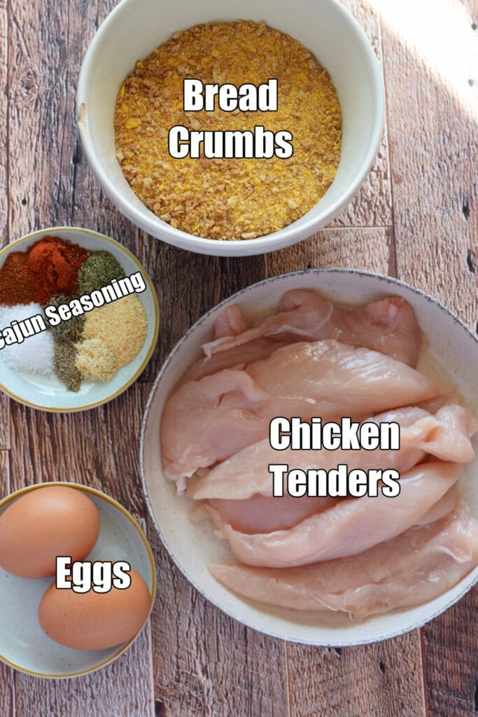 Ingredients to make cajun chicken tenders.