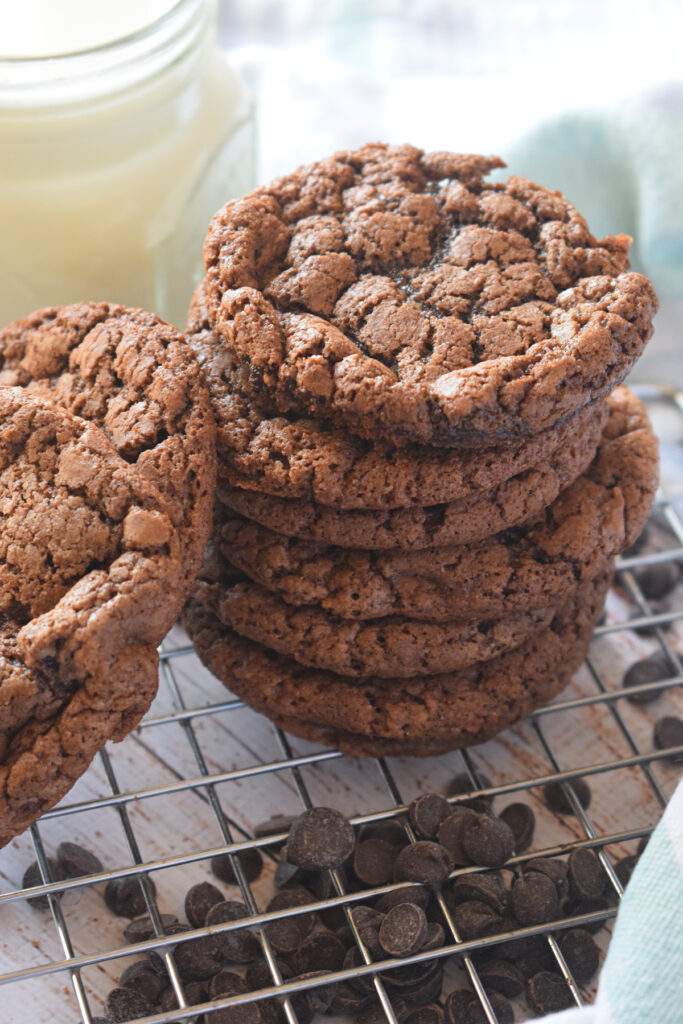 A stack of double chocolate cookies.