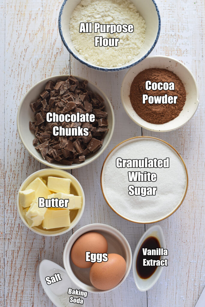 Ingredients to make double chocolate cookies.