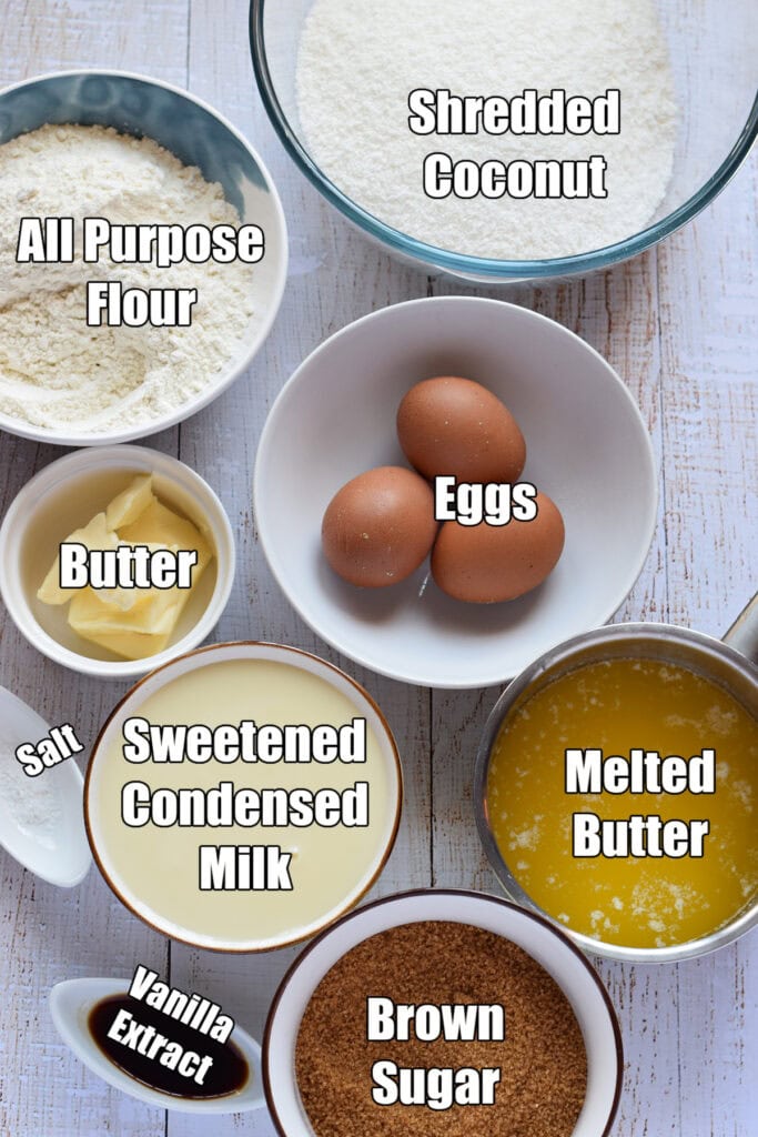 Ingredients to make chewy coconut bars.