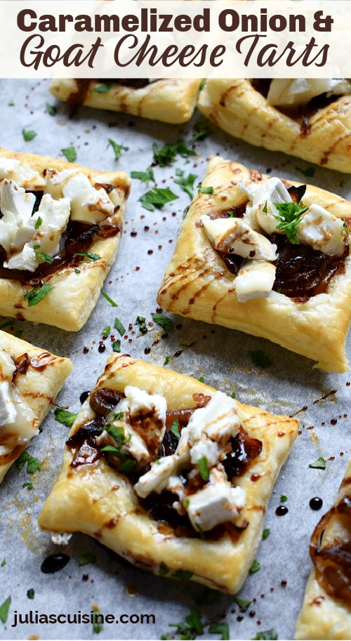 pin image for caramelized onion and goat cheese tarts