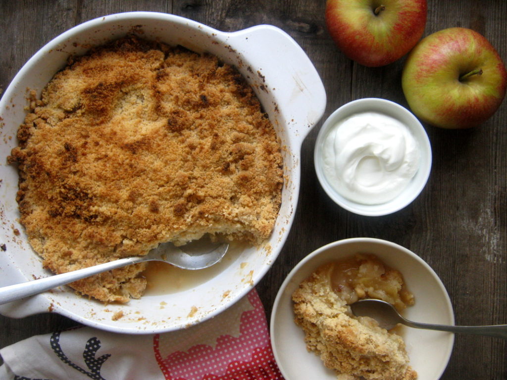 over head table view of the classic apple crumble