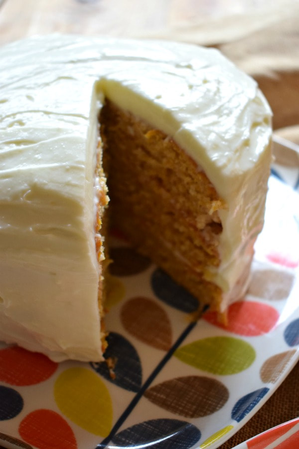 close up of the Cream Cheese Frosted Carrot Cake
