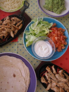 over head table view of the chicken fajitas dinner