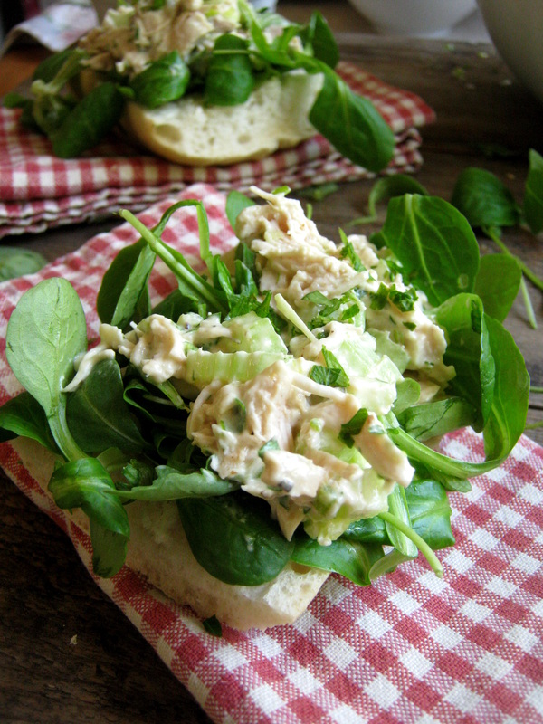 close up of the chicken salad sandwiches