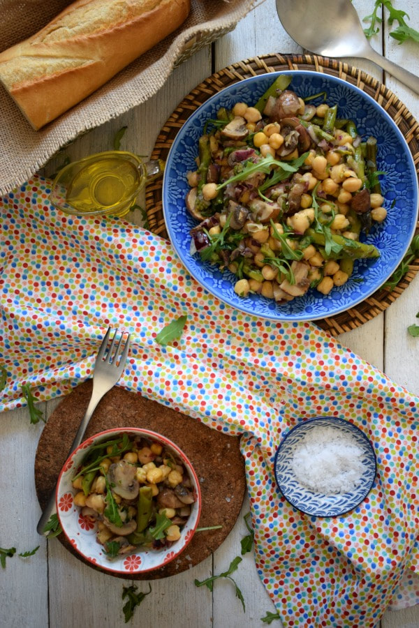 table setting view of chickpea salads