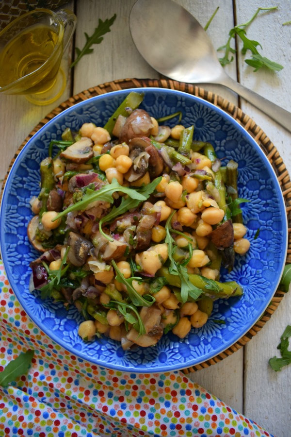 over head view of the grilled vegetable and chickpea salad