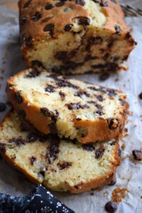 close up of Chocolate Chip Loaf Cake
