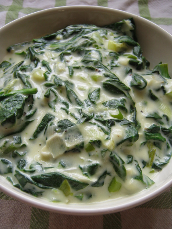 close up of the creamed spinach