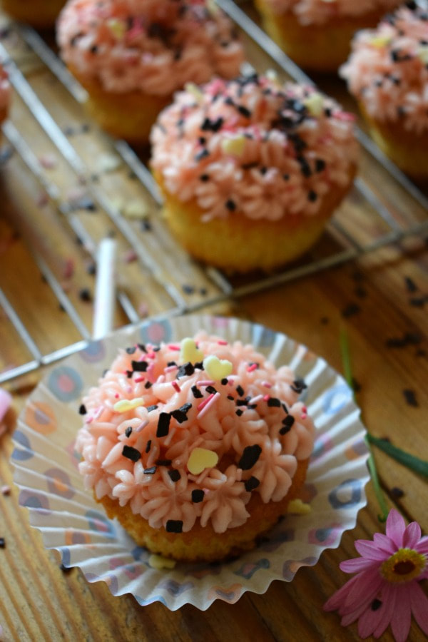 close up of the Vanilla Celebration Cupcakes