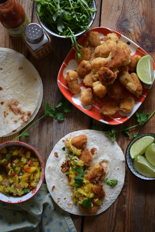 fish tacos with a spicy mango salsa 
