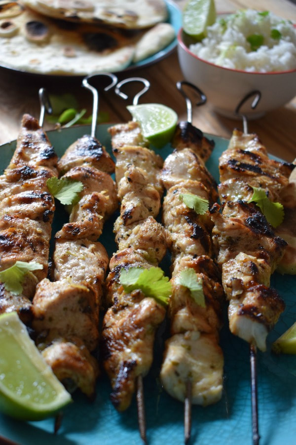 Close up view of the Ginger & Lime Chicken Kebabs