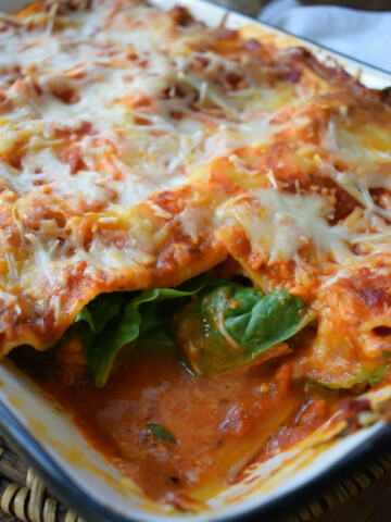 close up of the chicken and spinach lasagna