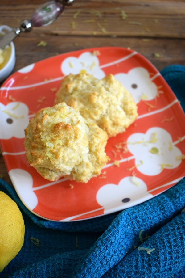 Two lemon scones on a plate