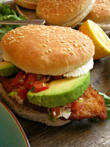 close up of the mexican style crispy chicken burger