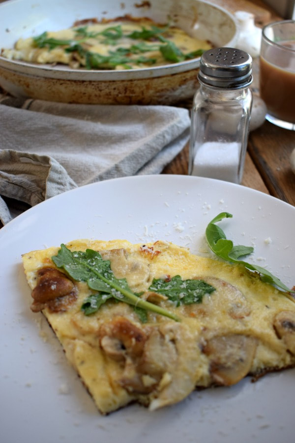 close up view of the mushroom & parmesan omelette